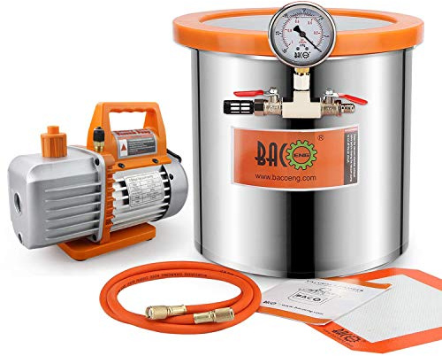 BACOENG 3 Gallon 4.5 CFM Tempered Glass Lid Vacuum Degassing Chamer and Pump Kit, Perfect for Stabilizing Wood, Degassing Silicones, Epoxies and Essential Oils