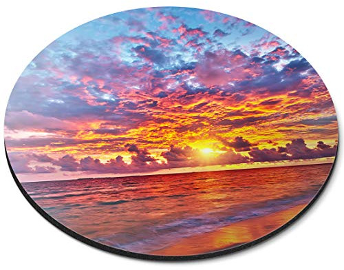 Maldives Sunset Beach Paradise - Flexible Round 5mm Rubber Mouse Mat Pad Office Home Novelty Printed Desk Accessory 21831
