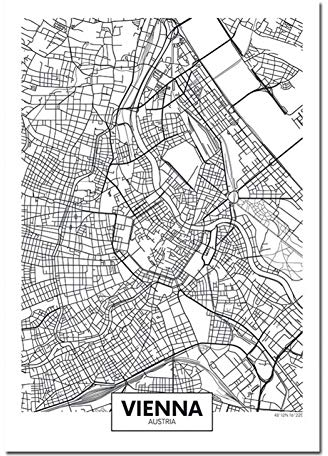 JWJQTLD Leinwanddruck,Schwarz Weiß Wien Stadtplan Leinwand Poster Wall Kunstdruck Malerei Nordic Dekorativen Bild Dekor