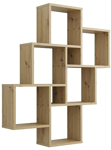 FMD furniture Wandregal Artisan Oak Nb Eiche 81,2 x 94,3 x 15,7 cm stabiles Hängeregal mit 8 Fächern
