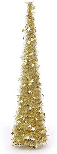 Fouriding 120cm/4ft Sapin de Noël Pliable avec Support, Arbre de Noël Artificiel avec Paillettes pour Décoration de Noël Vacances, d'or