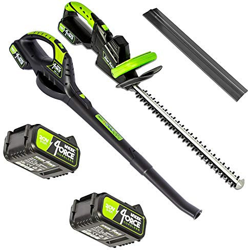 MYLEK Cordless Leaf Blower & Hedge Trimmer with 2 x 20V Li-ion 4000mAh Batterys & Fast Chargers - Lightweight Design Cordless Garden Power Tools