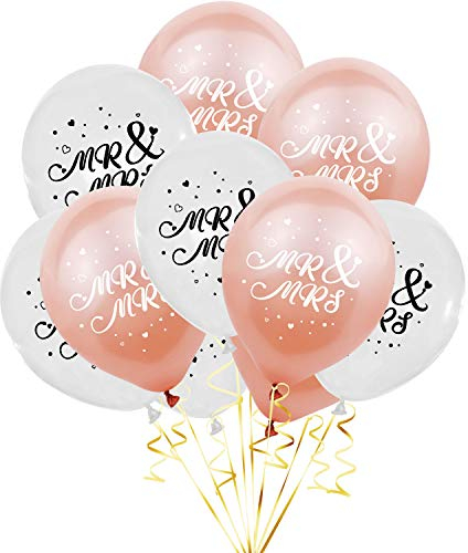 Oblique Unique® 10 Luftballons Mr & Mrs für Hochzeit Feier Party Deko Hochzeitsdeko Hochzeitsfeier Hochzeitsgeschenk Weiß Roségold