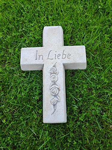 Kleines Gedenkkreuz aus Steinguss für Friedhof In Liebe 40cm
