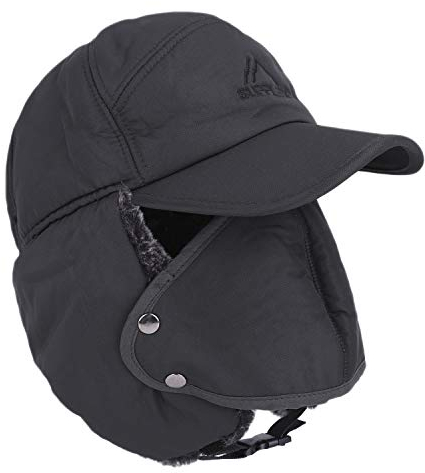 Herren Fliegermütze Warm Trappermütze Winter Hut Unisex Kunstfellmütze Wintermütze mit Ohrenklappen Mundschutz Pilotenmütze Schirmmütze für Skifahren, Schlittschuhlaufen Outdoor Schwarz (Grau)