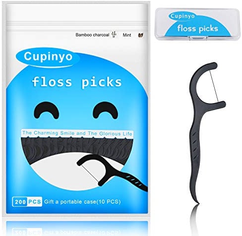 Zahnseide Stick Minze - 200Stk, Zahnseide Dental Floss - Aktivkohle, Dental Sticks Minze, Für Zahnreinigung und Zahnpflege, Geschenk ein tragbares Gehäuse