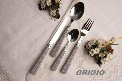 SET POSATE 24 PEZZI ACCIAIO INOX MANICO LAVORATO ELEGANTE (GRIGIO)