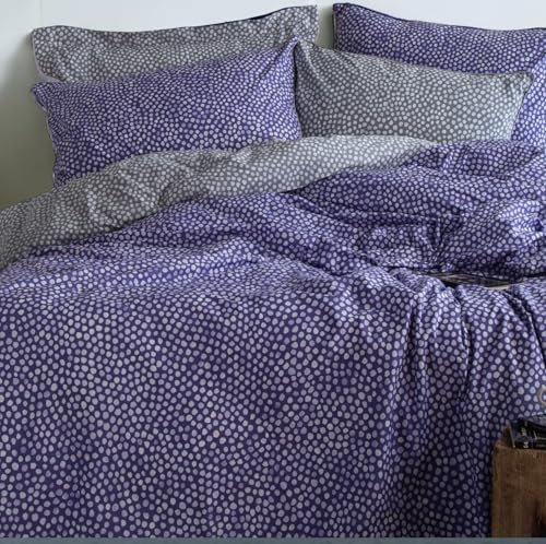 LERUUM Cotton Bedding King Size Duvet Cover Sets Purple Grey Polka Dots Print Reversible 200TC Percale Ditsy Autumnal Quilt Cover Bed Set (Kingsize Periwinkle)