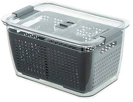 Easnea 3-in-1 Fridge Drainage Storage Organizer, Multifunctional Storage Box Fresh-Keeping Box Wash Fruit and Vegetable Drain Basket for Kitchen - gray