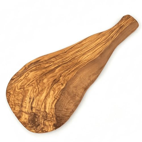 Küchenmaster Olivenholz Schneidebrett 34-37 cm mit Handgriff, Holzbrett Servierbrett Olivenholzbrett
