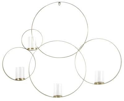 Wandkerzenhalter rund Metall gold 5 Kreise 4 Glaszylinder Industrie Buru