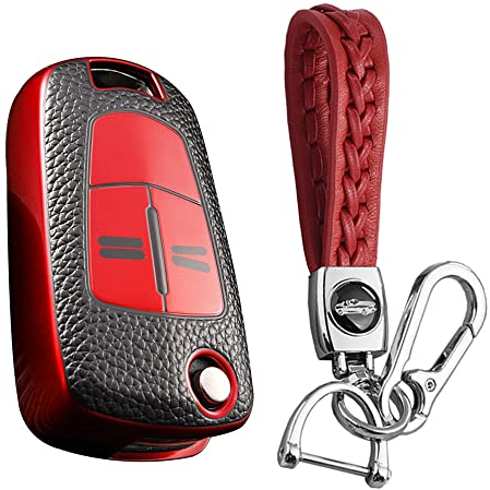 KUNIO Klapp Autoschlüssel Hülle Passt für OPEL Corsa Astra J Vectra Zafira Antara Tigra Adam Insignia Mokka Schlüsselhülle TPU Leder-Textur Schlüsselanhänger Schlüsselcover Schutzhülle Rot