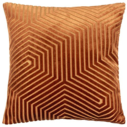 Paoletti Evoke Velvet Feather Filled Cushion – Luxurious Chevron Pattern Decorative Square Pillow With Filling (Brick - 45x45cm)