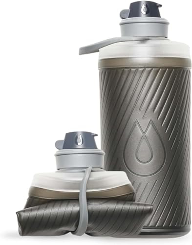 HydraPak Flux - Gris Mammouth - Bouteille d'eau pliable pour sac à dos (1 litre) - Sans BPA, ultralégère, bouchon à vis