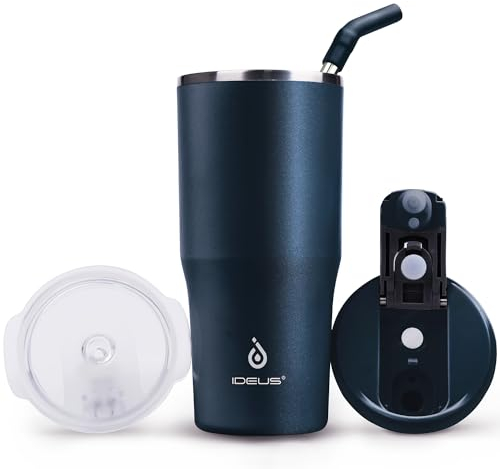 Ideus Tumbler with Lid and Straw | 18 oz Travel Tumbler | Double Wall Stainless Steel Insulated Coffee Tumbler | Perfect for Hot or Iced Coffee | Gifts for Girls Women Men | Dark Blue