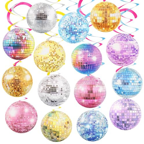 35 Stück Discokugel Party Luftschlangen Discokugel Hängende Spiralen, 70er 80er 90er Jahre Thema Party Dekorationen, Bunte Luftschlangen HäNgende Wirbel Party Decken Deko Disco Rock Hippie Zubehör