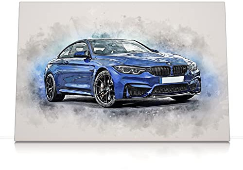 CanvasArts M4 Watercolor Sketch Aquarell - Leinwand Bild - Auto Artwork Modern Art Wandbild Sportwagen kompatibel zu BMW M4 (120 x 80 cm, Leinwand auf Keilrahmen, BMW M4)