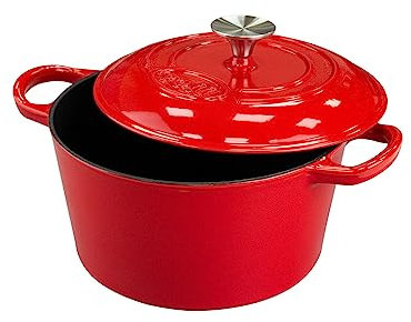 AILIBOO 4 Quart Enameled Cast Iron Dutch Oven with Lid – Dual Handles –Oven Safe up to 500° F – Sturdy Dutch Oven Cookware – Solid Red
