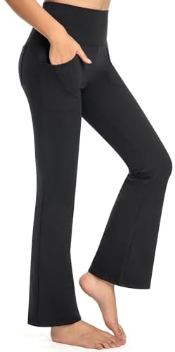 GymCope Pantalon Yoga Femme Taille Haute, Pantalon Patte d'elephant Bootcut Contrôle du Ventre avec 4 Poches, Yoga Pants Flare Leggings pour Pilates, Course à Pied, Travail, Décontractés