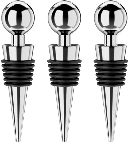 BETTFOR Wine Stoppers for Wine Bottles 3Pcs Vacuum Wine Bottle Stopper with Silicone Reusable Wine Corks, Leak proof Keep Fresh Suitable for Standard (Silver, 3 Pack)