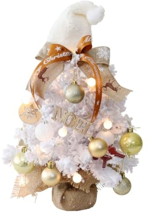 künstlicher Weihnachtsbaum 60cm Kleiner Weihnachtsbaum mit Beleuchtung, Weiss Mini Weihnachtsbaum PVC Christbaum Kleiner Christbaum Beleuchtet Modellbäume Weihnachtsschmuck Desktop Dekor