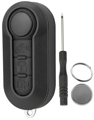 3-Knopf-Autoschlüssel Gehäuse für FIAT Grande Punto, Evo, Panda, Bravo, Stilo, 500L and Lancia Y, Delta Musa Schlüsselgehäuse mit Schraubendreher Schlüsselring mit CR2032 Batteri(schwarzer Knopf)