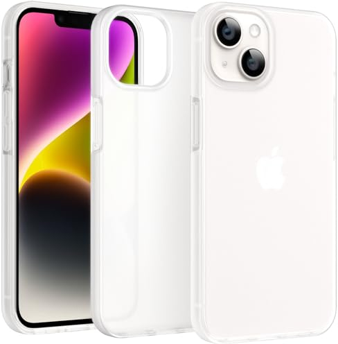 Supdeal Silicone Matte Case for iPhone 13/iPhone 14 (6.1) - Shockproof Anti-scratch Anti-Fingerprint Cover, Frosted Translucent Back Military Standard Drop Protection Protective Case, White