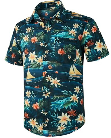 HISDERN Hawaiian Shirts for Men Casual Mens Shirts Short Sleeve Summer Funky Beach Men's Regular Fit Hawaii Print Short Sleeved Aloha Shirt,Multicolour,4XL