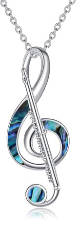 HUKKUN Cadeau de musique Clé de sol Chaîne en argent 925 Pendentif clé de sol Collier Flûte Musique Bijoux Cadeaux pour musiciens, Argent sterling