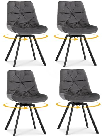 CLIPOP Esszimmerstühle Drehbar Samt Drehstuhl Küchenstuhl Polsterstuhl Bequemer Esstischstuhl mit Rückenlehne,Essstühle für Esszimmer Wohnzimmer Küche (Grau, 4er Set)