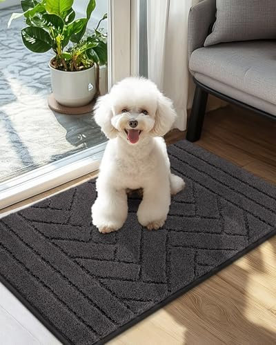 Biscpro Badematte 50x80cm,Waschbarer rutschfeste Fußmatte Wasserabsorbierenden Badezimmerteppich Teppich Läufer Flur,Fussmatte für Hund,Eingang,Flur,Küchen-Anthrazit