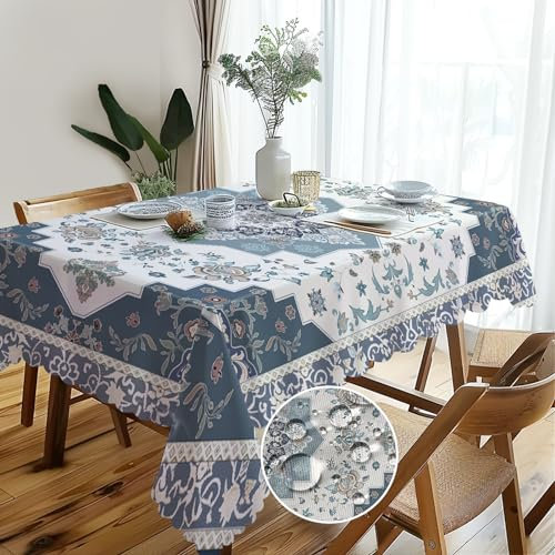 Abwaschbare Rechteckig Tischdecke Vintage Florals Tischdecken Pflegeleicht Outdoor Abwaschbar Gartentischdecke für Draußen Esszimmer Küche Garten Party Hochzeiten oder Haushalt 110x140cm