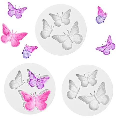 Gjinxi Schmetterling Silikonform 3pcs Silikonformen mit 3 Mulden 3d-Schmetterling Gipsform zum Gießen Multifunktionale Form für Kuchen Backformen Diy Seife Muffins Pralinen Plätzchen Gips etc(Grau)