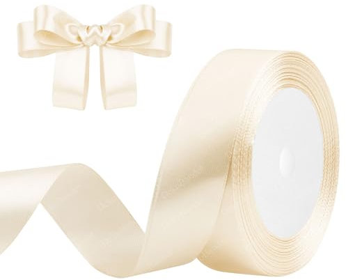 Geschenkband Beige 25mm x 23m Satinband Creme Farben Schleifenband Geschenkband Satinbänder für Geschenkverpackungen, Basteln, DIY, Nähen, Brautparty-Dekoration, Christbaumschmuck