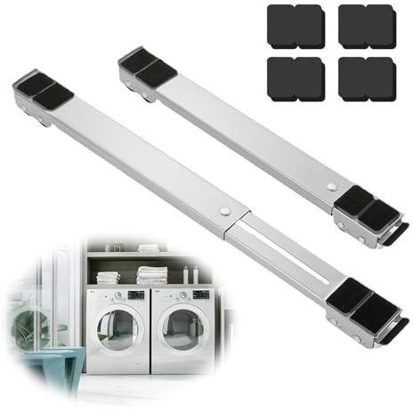 TUAKIMCE Rulli per elettrodomestici resistenti, regolabili, con freno, ruote per lavatrici, portanti 299,4 kg, per frigoriferi, divani e asciugatrici (bianco)