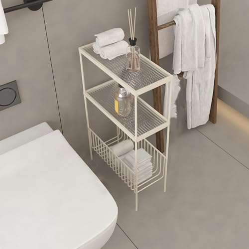 GIYDNEI 2-3-Stöckiges Badezimmerregal, Multifunktionales Stehendes Aufbewahrungsregal Badewannentablett Eckregal,Beige,B/7.9in