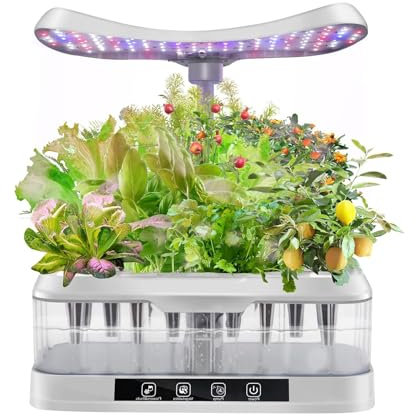 YZRDCXM Hydroponics Growing System with Aquaponic Fish Tank,12 Pods Indoor Herb Garden with Full-Spectrum Plant Grow Light & Transparent Water Tank, Automatic Timer