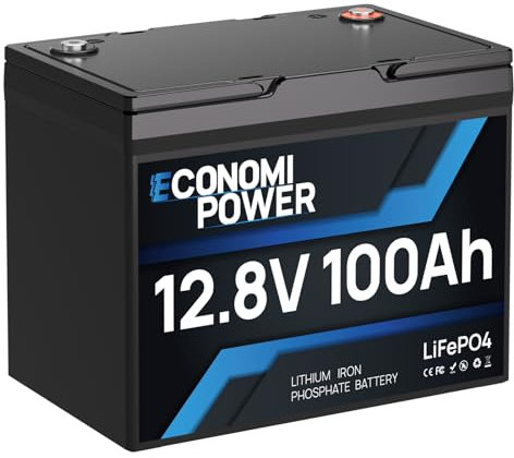 EconomiPower Batterie lithium 12V 100AH LiFePO4 100A BMS 4000-15000 Deep Cycle Lithium Battery, batterie camping car 1280 Wh pour le système solaire, les moteurs à la traîne