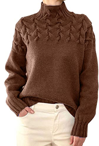 TEPTDirio Striped Jumper Women Ladies Acrylic Jumpers Plus Size Knitted Jumper Ladies Roll Neck Jumper Mustard Jumpers for Women UK Long Brown Jumper Womens Ladies Stripe Jumper