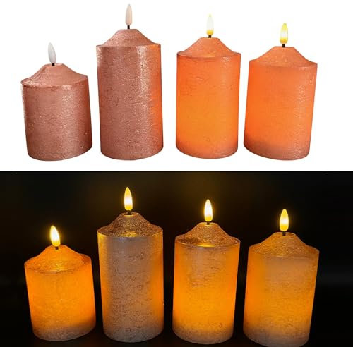 Online Fuchs 4er Set LED-Kerzen mit Fernbedienung, Timerfunktion und realistischer Flamme - Spitzkerzen für Weihnachten, Adventskranz (Roségold)