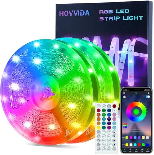 HOVVIDA LED Strip Lights 20M, 2x10M, 30 LEDs/Meter, RGB 24V LED Strip, 600 LEDs, APP and Remote Control, Music Sync, Timing Mode, LED for Room, Game Room, Party