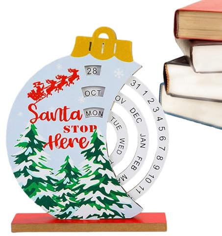 Weihnachts-Countdown, Countdown aus Holz, manueller rotierender Holzblockkalender, Kalender aus Holz für Schreibtisch, Glocke, Puppe