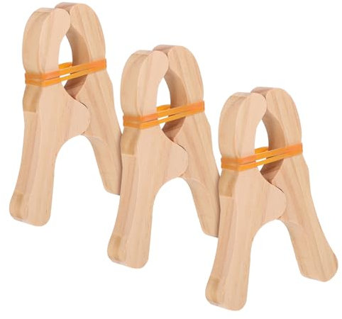 Vaguelly 3pcs Wooden Clip Toy Large Wood Clips for Boys and Girls Fort Building Play Beach Towel Holders Montessori Toys Pretend Play Clothes Pins