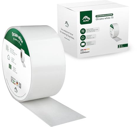 ALMO 2x Premium Fensteranschlussband für innen vollflächig Selbstklebend - Überputzbar mit Fingerlift - 75mm x 25m Fensterdichtband für den Innenbereich, Luftdicht