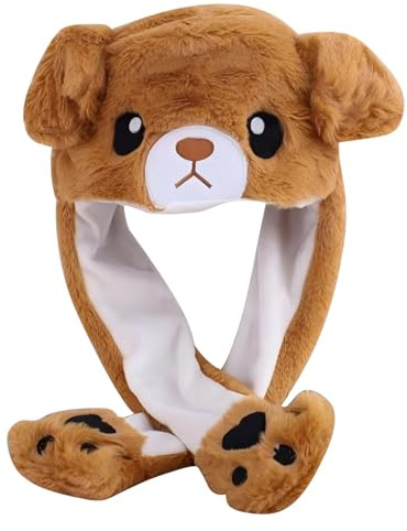 CutitiUU Mütze mit Beweglichen Ohren,Niedliche Bärenmütze,Weihnachten Beweglichen Ohren Hut,Coole Mütze für Mädchen und Kinder,mit beweglichem Ohr,2-in-1-Kapuzenmütze-Schal,Braune (Bär)