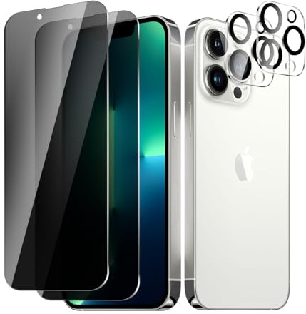 BIESHKJ 2+ 2Pack pour iPhone 13 Pro Max de Protection Verre Trempé Anti-Espion + Protecteur D'objectif D'appareil Photo, Dureté 9H Vitre, Compatible Avec Les Coques et Résistant Aux Rayures