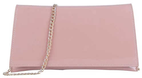 UShopUK Pochette in pelle verniciata tinta unita con patta per matrimoni, serate e feste, Rosa pallido, medium