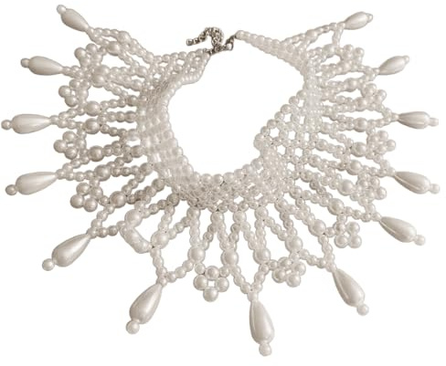 YUPEIUKLI Elegante Collana Girocollo con Perle a Strati Fatta a Mano per Donne, Matrimoni, Feste, Gioielli per Il Corpo con Perline, Collo Scialle