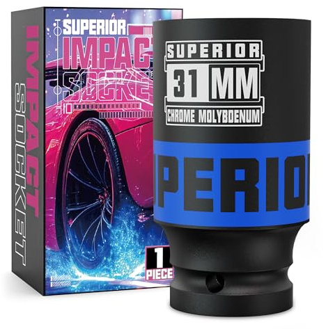 KIRXST 1/2 Inch Drive Deep Impact Socket 31mm Metric Jumbo Sockets, Axle Nut Socket for Car Wheel Hub Nuts, Trucks, Large Construction Machinery and Equipment