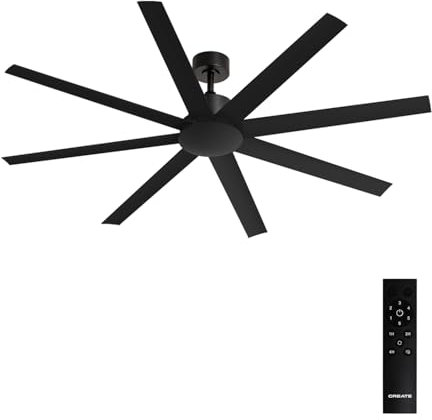 CREATE / WIND INDUSTRIAL XL/Ventilador de techo negro con mando / 40W, Silencioso, Ø165 cm, 6 velocidades, programable, función verano-invierno
